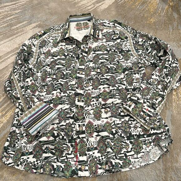 ROBERT GRAHAM Button down shirt EXTEMPO Geometric Paisley White Multi Size 2XL - Picture 1 of 10